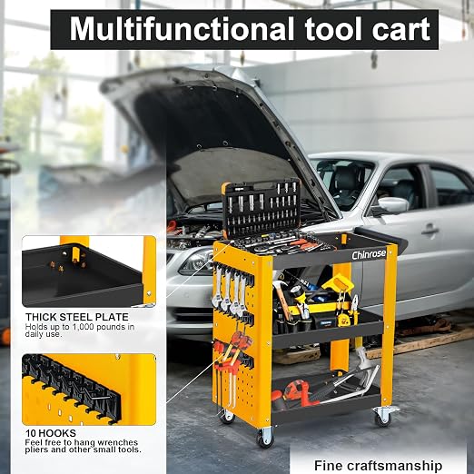 3 Tier Rolling Tool Cart on Wheels, Mechanic Storage Organizer, Rolling Work - Image 3