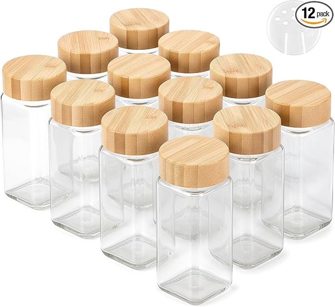 Glass Spice Jars and Bamboo Lids Spice Containers by EDELHAUS