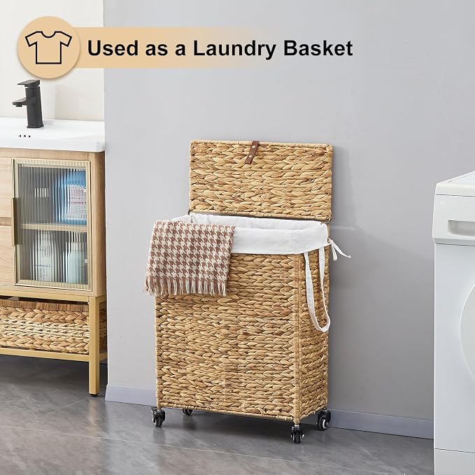 Rolling Laundry Hamper with Lid and Wheels, Slim Laundry Basket with Removable - Image 4