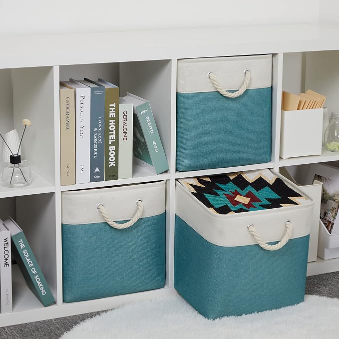 Bidtakay Fabric Baskets for Closets Shelves Lined Set of 3 Large Square - Image 2