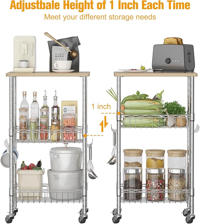 Homeiju Rolling Kitchen Storage Cart, 3-Tier Storage Rack on Caster Wheels - Image 3