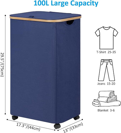 efluky Laundry Basket with Wheels, Tall Rolling Laundry Hamper with Lid and - Image 6