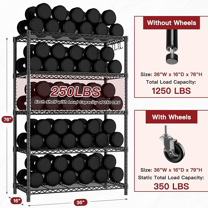 PrimeZone 2 Packs 36" W x 16" D x 79" H Wire Storage Shelves - Image 3
