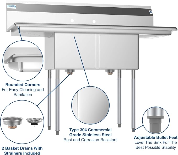 KoolMore - SB141611-12B3 2 Compartment Stainless Steel NSF Commercial Kitchen - Image 4