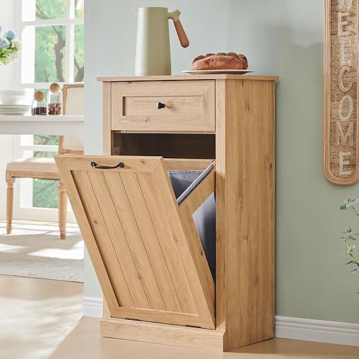 Tilt Out Trash Can Cabinet, 10 Gallon Farmhouse Laundry Hamper Cabinet by IFGETEnrichYourLivingSpace