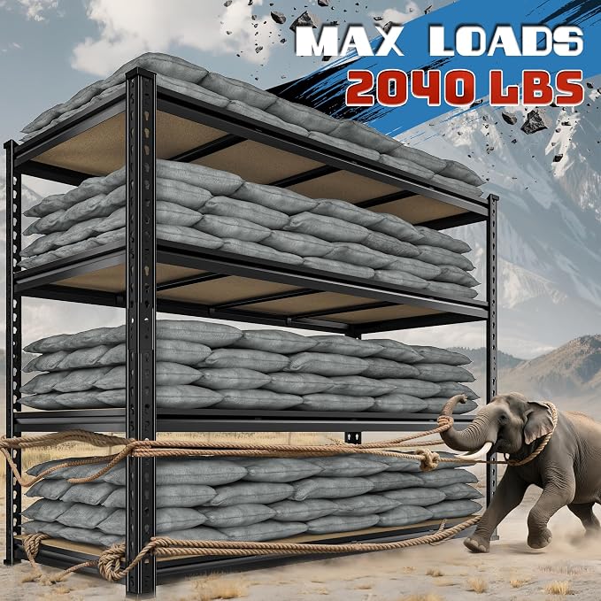 55" W Storage Shelves, 2040LBS Garage Shelving Heavy Duty, 4-Tier Storage - Image 3