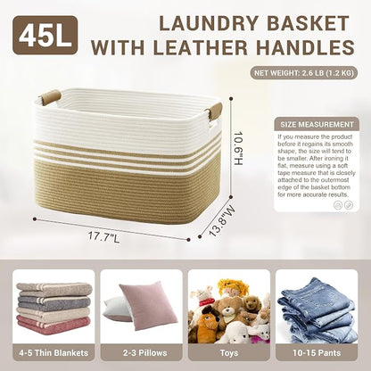 45L Small Laundry Basket with Leather Handles - Image 2