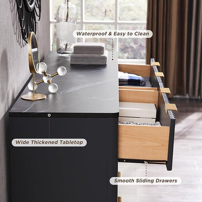 T4TREAM Fluted 6 Drawers Dresser, Curved Profile Design, Dresser TV Stand - Image 5