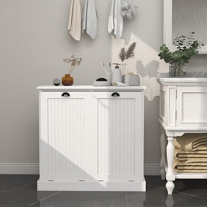 Tilt Out Laundry Hamper with Removable Basket, Hidden Laundry Hamper, Wood - Image 7