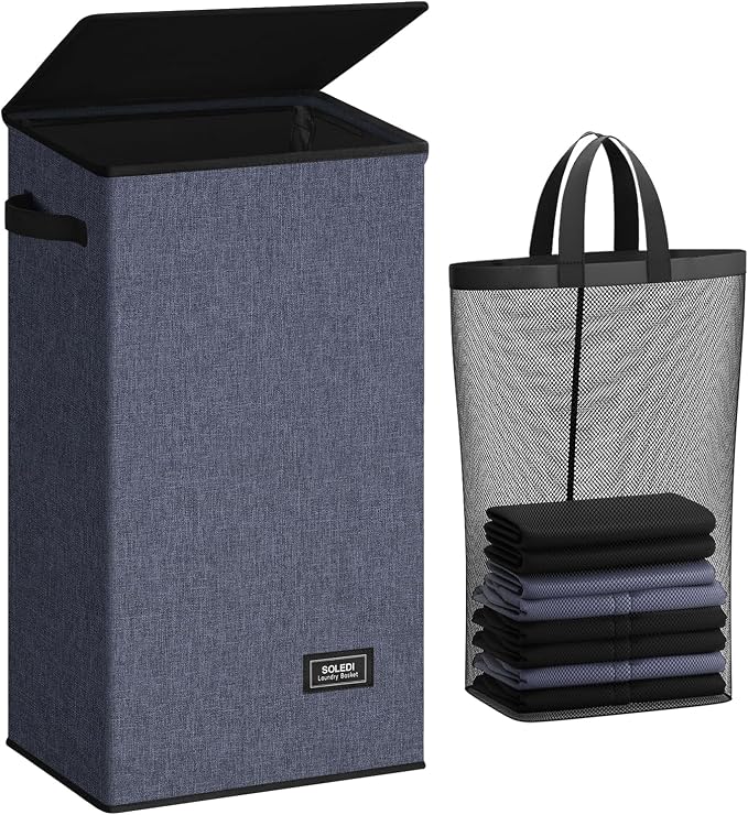 SOLEDI Laundry Hamper with Lid 100L Large & Tall Collapsible Laundry Basket by SOLEDI