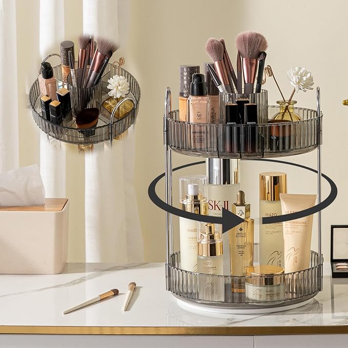 Rotating Makeup Organizer for Vanity, High-Capacity Skincare Clear Make Up by SHUANGQING