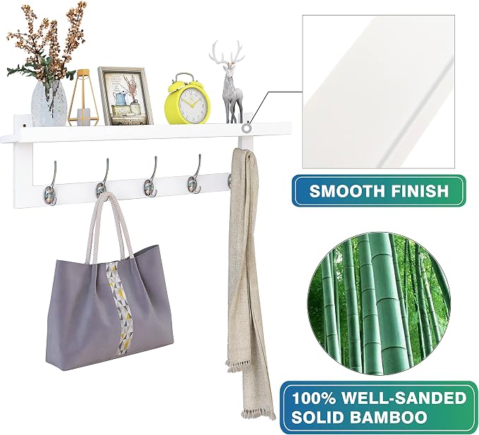 SMIBUY Coat Hooks with Shelf Wall-Mounted, 29.2 Inch Entryway Coat Rack - Image 6