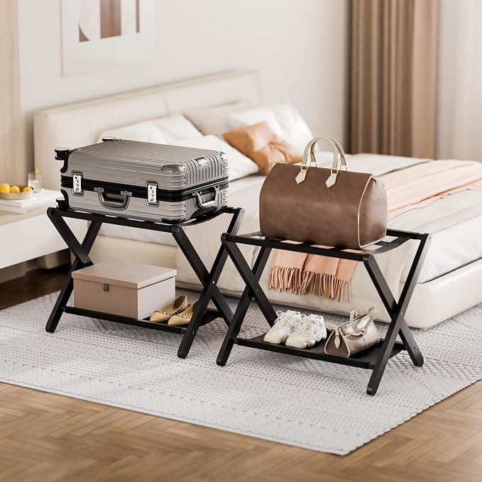 HITNET Luggage Rack for Guest Room, Suitcase Stand Folding Bedroom, Bamboo - Image 2
