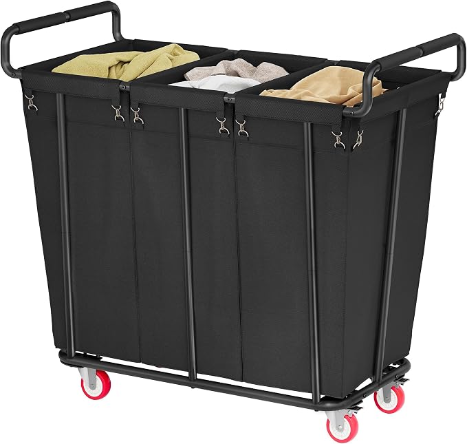 Large laundry hamper with Wheels, 360L 3 Bag Big Rolling Laundry Hamper Sorter by Gewudraw