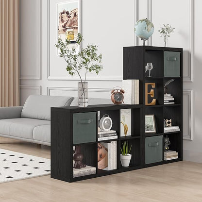 Bookshelf with Storage Bins, 8-Cube Storage Organizer, Modern Black Bookshelf - Image 2