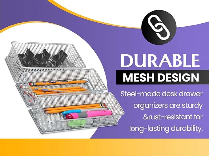 YBM HOME Silver Mesh Drawer Cabinet and or Shelf Organizer Bins, School Supply - Image 3