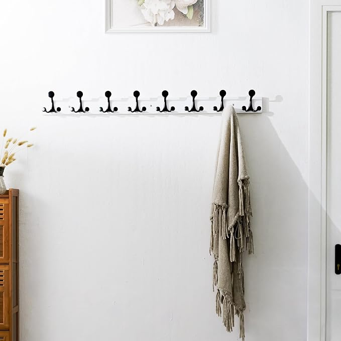 SKOLOO 43-Inch White Wood Coat Rack Wall Mount - Image 2