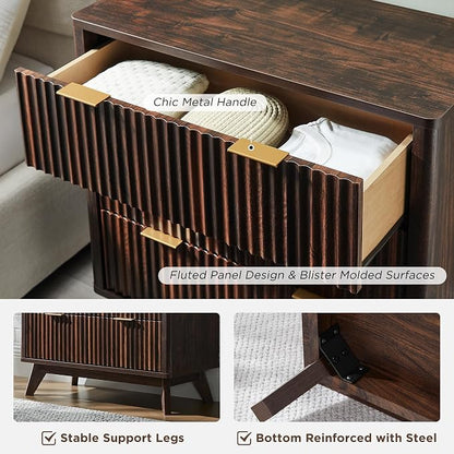 T4TREAM Fluted 3 Drawer Dresser, Curved Profile Design, Wood Drawer Organizer - Image 6