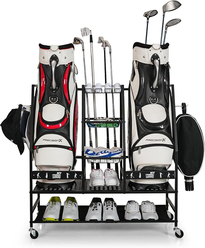 Mythinglogic Golf Bag Storage Organizer, Extra Large Golf Storage Stand by Mythinglogic