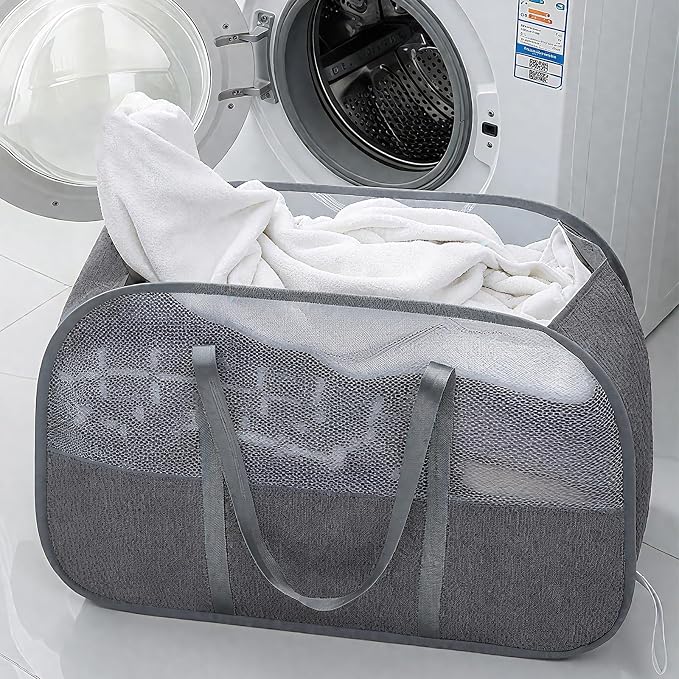 Large Collapsible Laundry Hamper, Breathable Mesh Design, Sturdy Steel Frame by Unknown