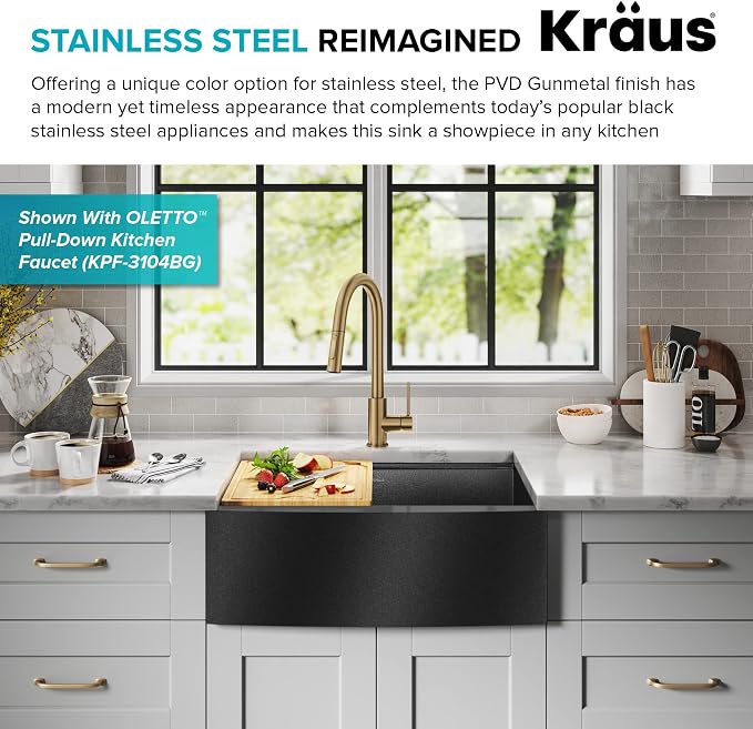KRAUS Kore Workstation 27-inch Farmhouse Apron Front 16 Gauge Black Stainless - Image 5