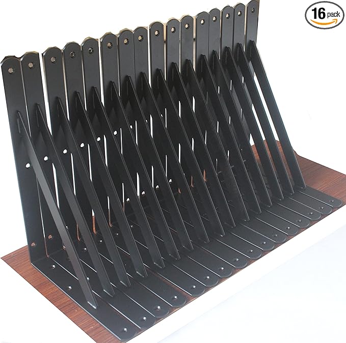 16 Pack L12 x H 8" Black Heavy Duty Shelf Brackets by MHMYDZ