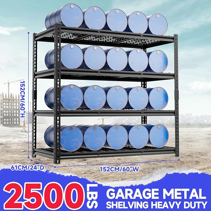 4-Tier 60" W X 24" D X 60" H Garage Shelves 2500LBS Heavy Duty Shelving - Image 3