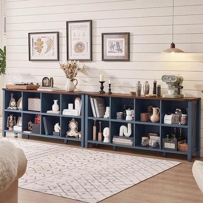 8 Cube Book Shelf, Farmhouse Wood Long Storage Organizer Bookcase, Hallway TV - Image 3