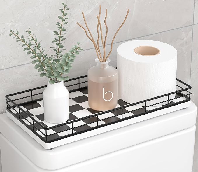 Toilet Tank Tray Organizer – Oak Wood Bathroom Counter Basket by Focusonit