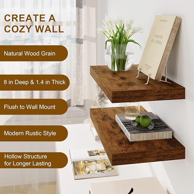 Fun Memories Floating Shelves for Wall, 8 Inch Deep Floating Wall Shelf - Image 5