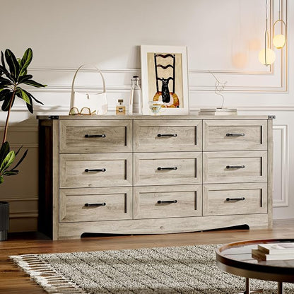 9-Drawer Dresser for Bedroom, Modern Wooden Chest of Drawers by BORNOON