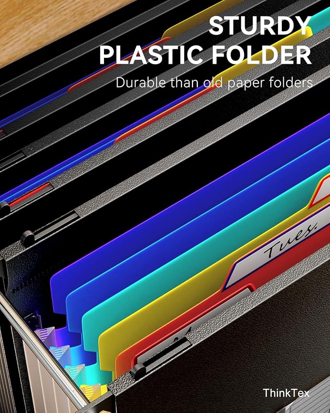 ThinkTex Plastic Expanding Hanging File Folders, 7 Innovative 1.2" Accordion - Image 3