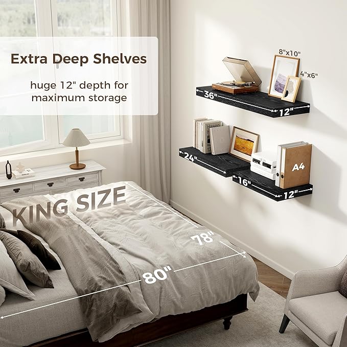 12 Inch Deep Black Floating Shelves, 16 x 12 Floating Shelf - Image 6