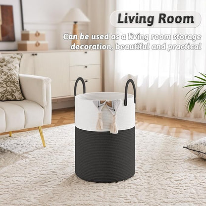 Laundry Basket, Woven Cotton Rope Laundry Hamper, 60L - Image 5