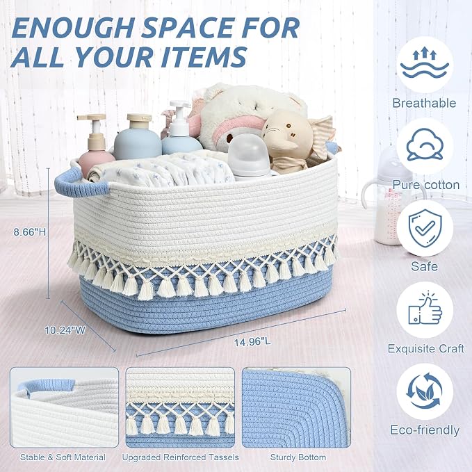2 Pack Storage Basket, Heavy Tassel Woven Baskets - Image 3