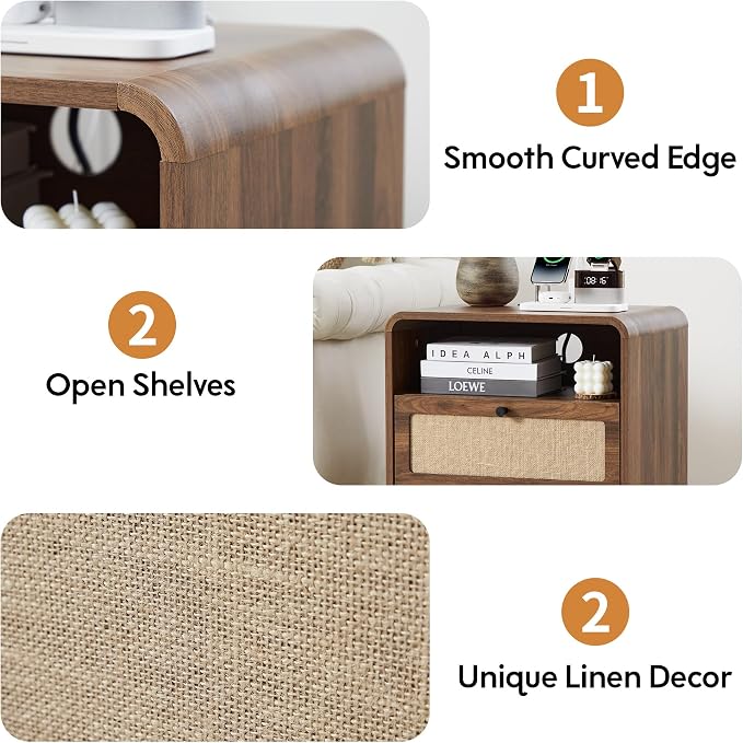 Modern Night Stand with Charging Station and 2 Drawers, Wooden Side Table - Image 7