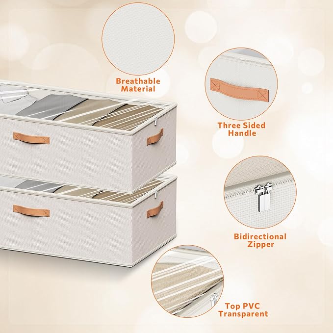 10 Inch 2 Pack Under Bed Storage Containers, 10 Inch Tall Underbed Clothes - Image 6