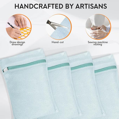4 Piece Blue Small, Durable Organic Cotton Mesh Laundry Bag - Image 3