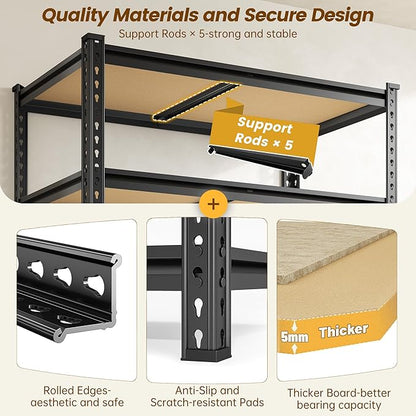 5-Tier Storage Shelves, 1980LBS Adjustable Pantry Shelves, Metal Shelving Unit - Image 6