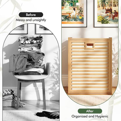 Giantex Tilt Out Laundry Hamper, Bamboo Laundry Storage Cabinet - Image 8