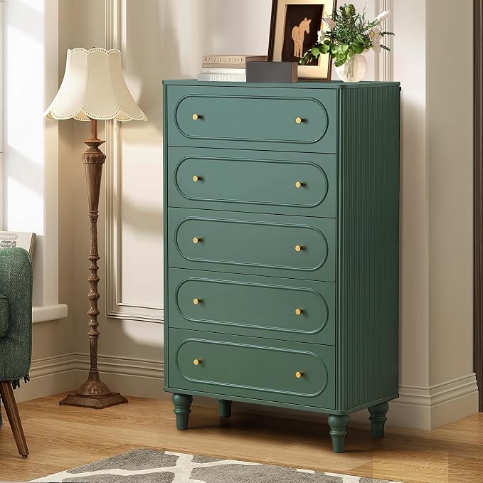 5 Drawer Fluted Dresser for Bedroom Set of 2, Mid Century Modern Chest of - Image 8