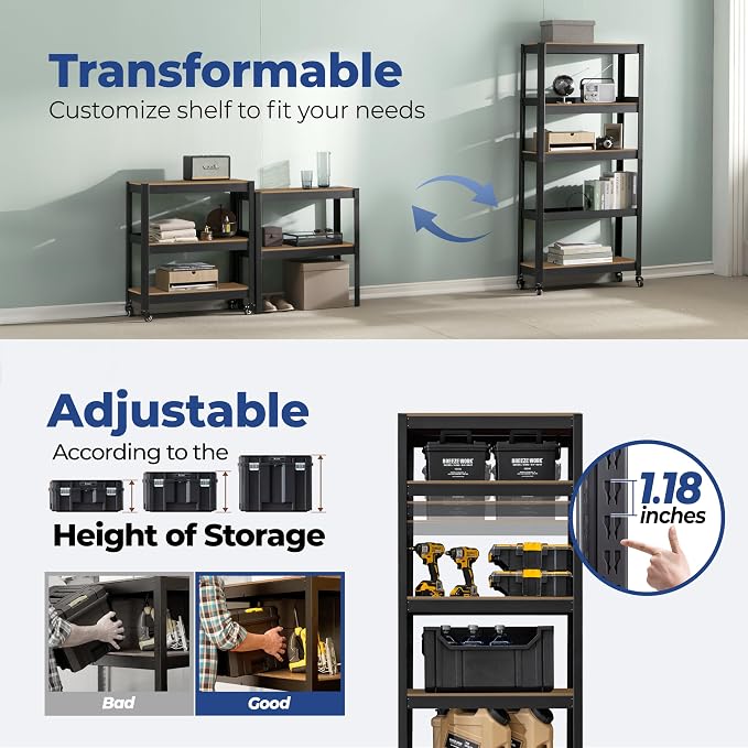 HOMEDANT House 5-Tier Metal Rolling Cart Shelf Rack Casters Heavy Duty Wheel - Image 11