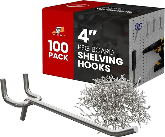 100 Pack PEG Board Pegboard Shelving Hooks 4" Length Wholesale Lot by FactorDuty