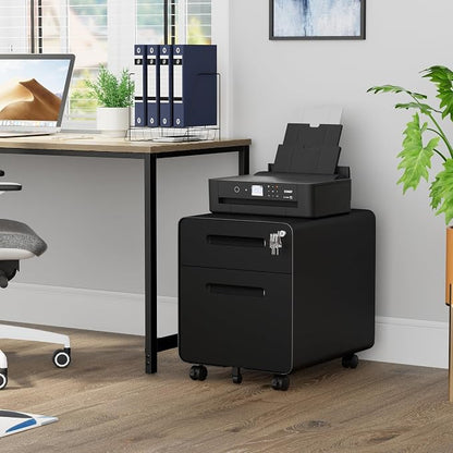 2 Drawer File Cabinet with Lock and 4 Keys, Mobile Metal Filing Cabinet - Image 2