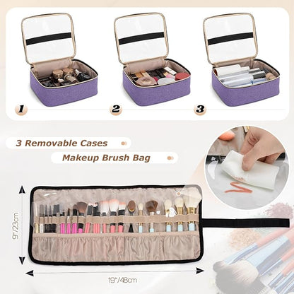LUXJA Rolling Makeup Case with 3 Removable Pouches and 1 Makeup Brush Bag - Image 3