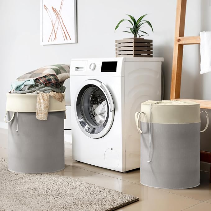 Simple Houseware 74L Collapsible Laundry Hamper, Round Cotton Basket - Image 7