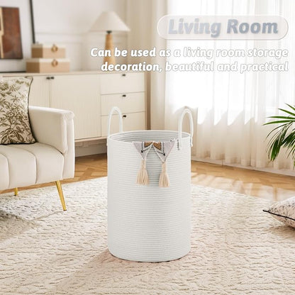 Laundry Basket, Woven Cotton Rope Laundry Hamper, 40L - Image 2