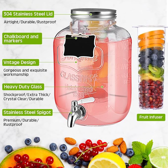 Lallisa 3 Pcs 2 Gallon Glass Drink Dispenser - Image 5
