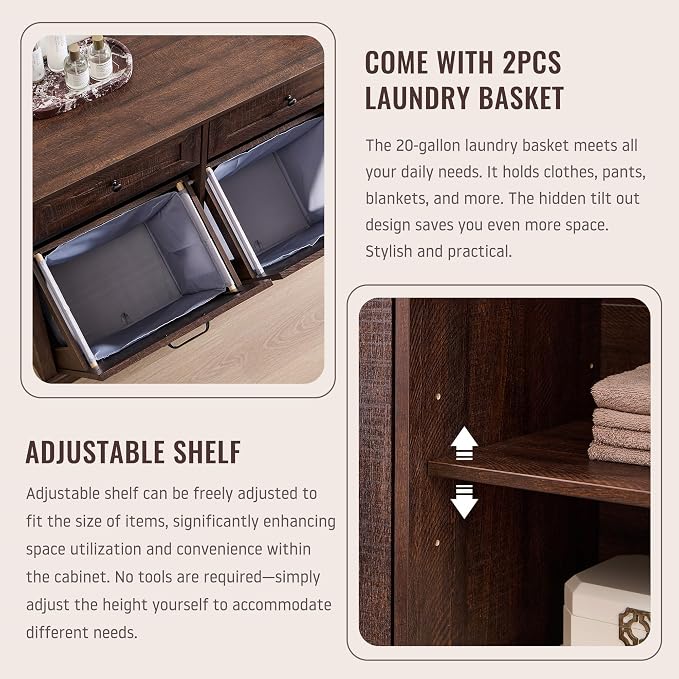 Triple Tilt Out Laundry Hamper Cabinet, 20 Gallon Farmhouse Trash Can Cabinet - Image 4