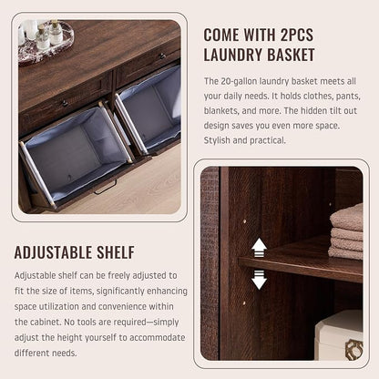 Triple Tilt Out Laundry Hamper Cabinet, 20 Gallon Farmhouse Trash Can Cabinet - Image 4